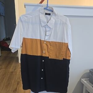 Theory Men's Casual Color Block Shirt - White, Orange, Black